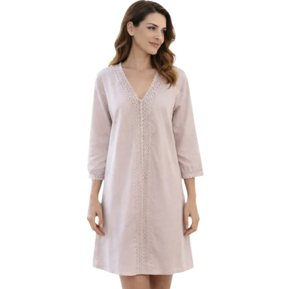 Seaspice Beige Lace Trim Tunic Dress 100% Peruvian Cotton Size M Boho Beach - Picture 1 of 6